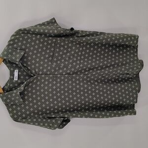 Croft & Barrow Button Down Blouse Size Large Green White Print Short Sleeve